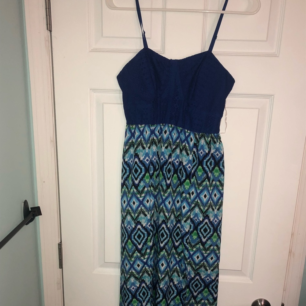 Blue/green Aztec full length maxi dress